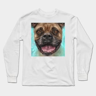 Contemporary Painting of a Brown Boxer Dog with a Big Smile and Big Pink Tongue Long Sleeve T-Shirt